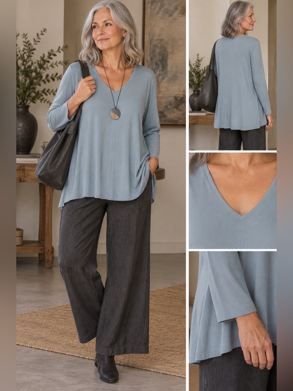 Everyday V-Neck Swing Tunic - Dusty Blue